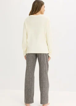 bonprix bonprix Pijama de algodón suave beige natural-negro a cuadros New