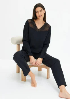 bonprix bonprix Pijama de algodón suave Negro Hot
