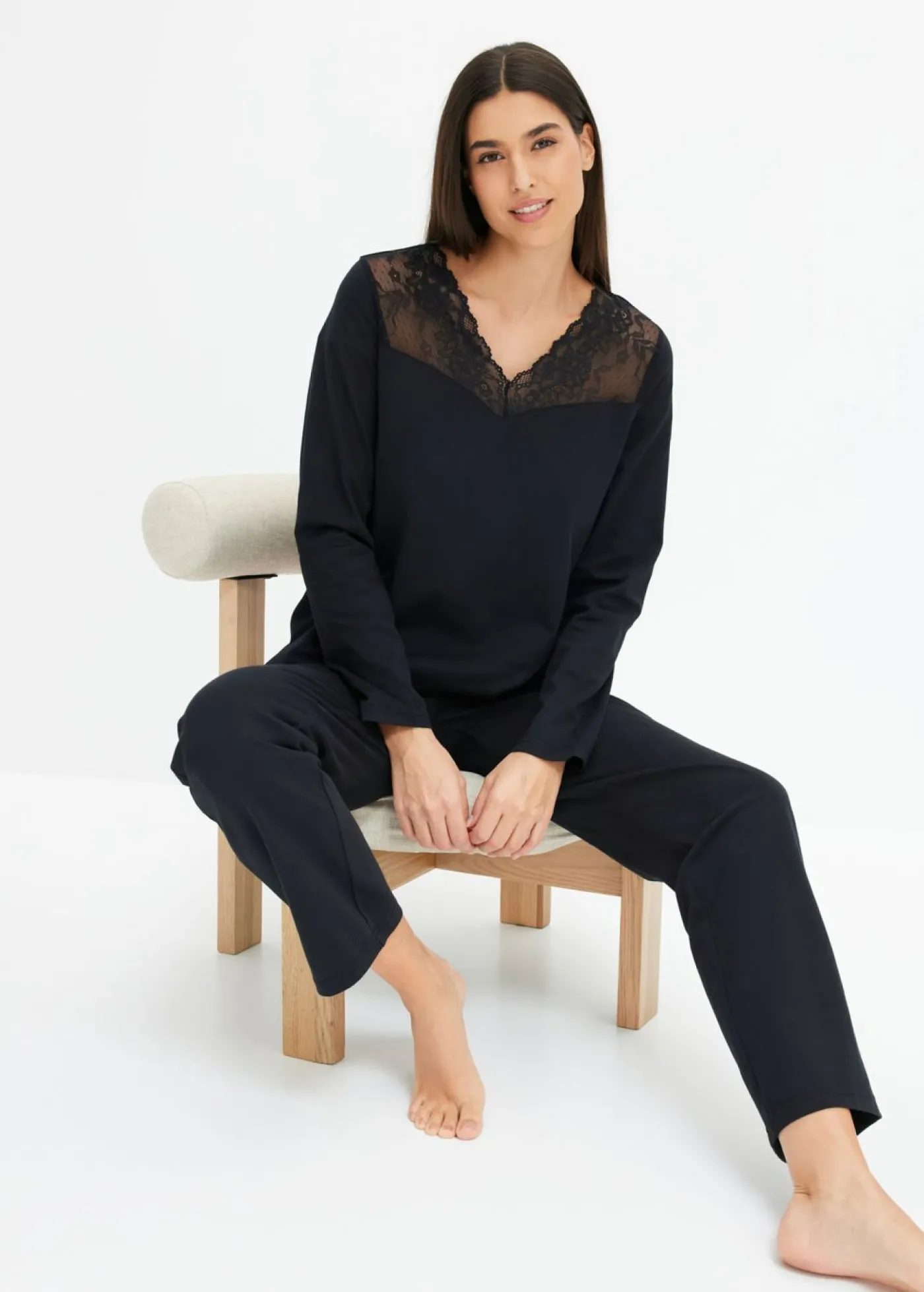 bonprix bonprix Pijama de algodón suave Negro Hot