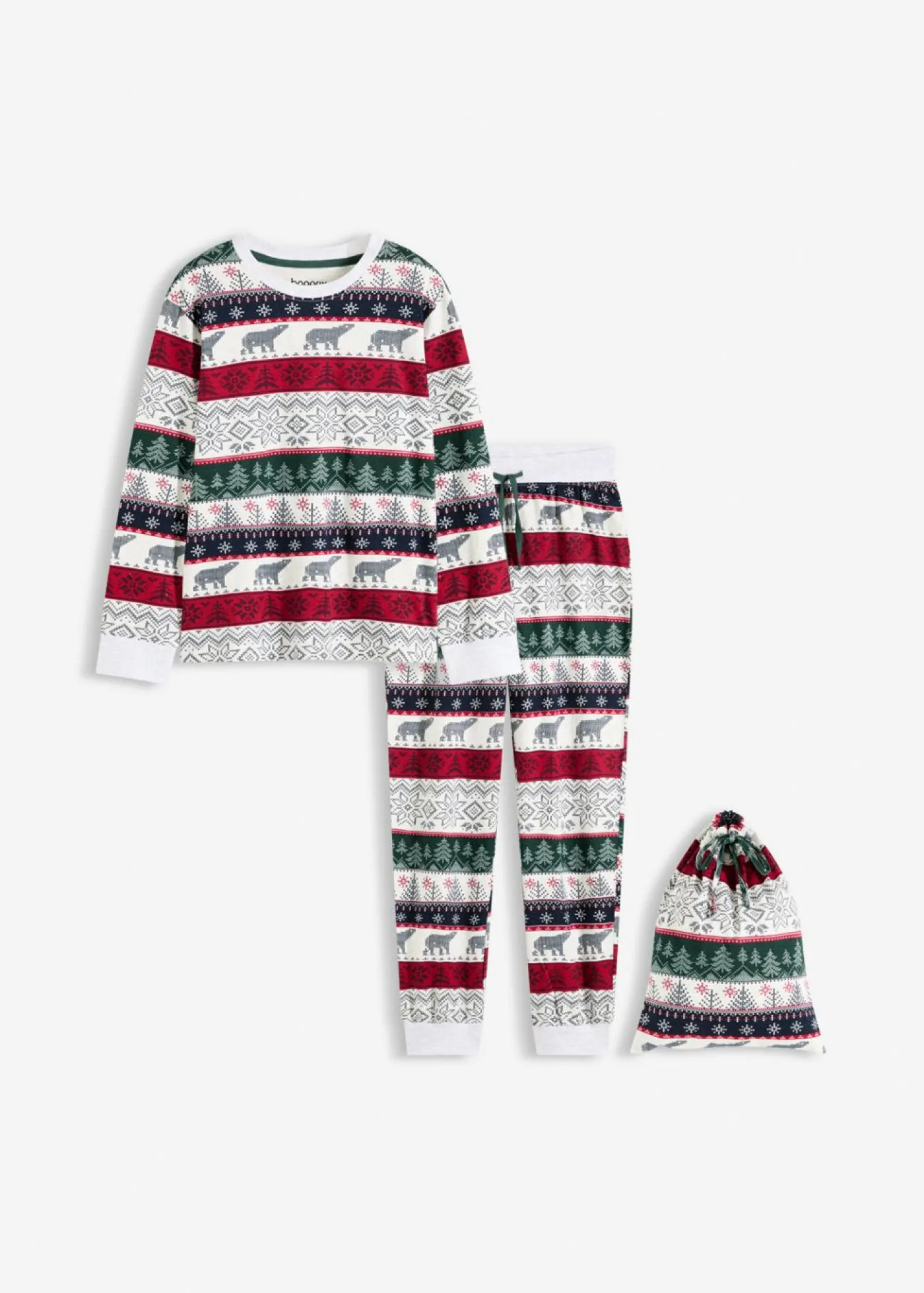 bonprix bonprix Pijama de algodón suave con bolsa de regalo Natural jaspeado estampado New