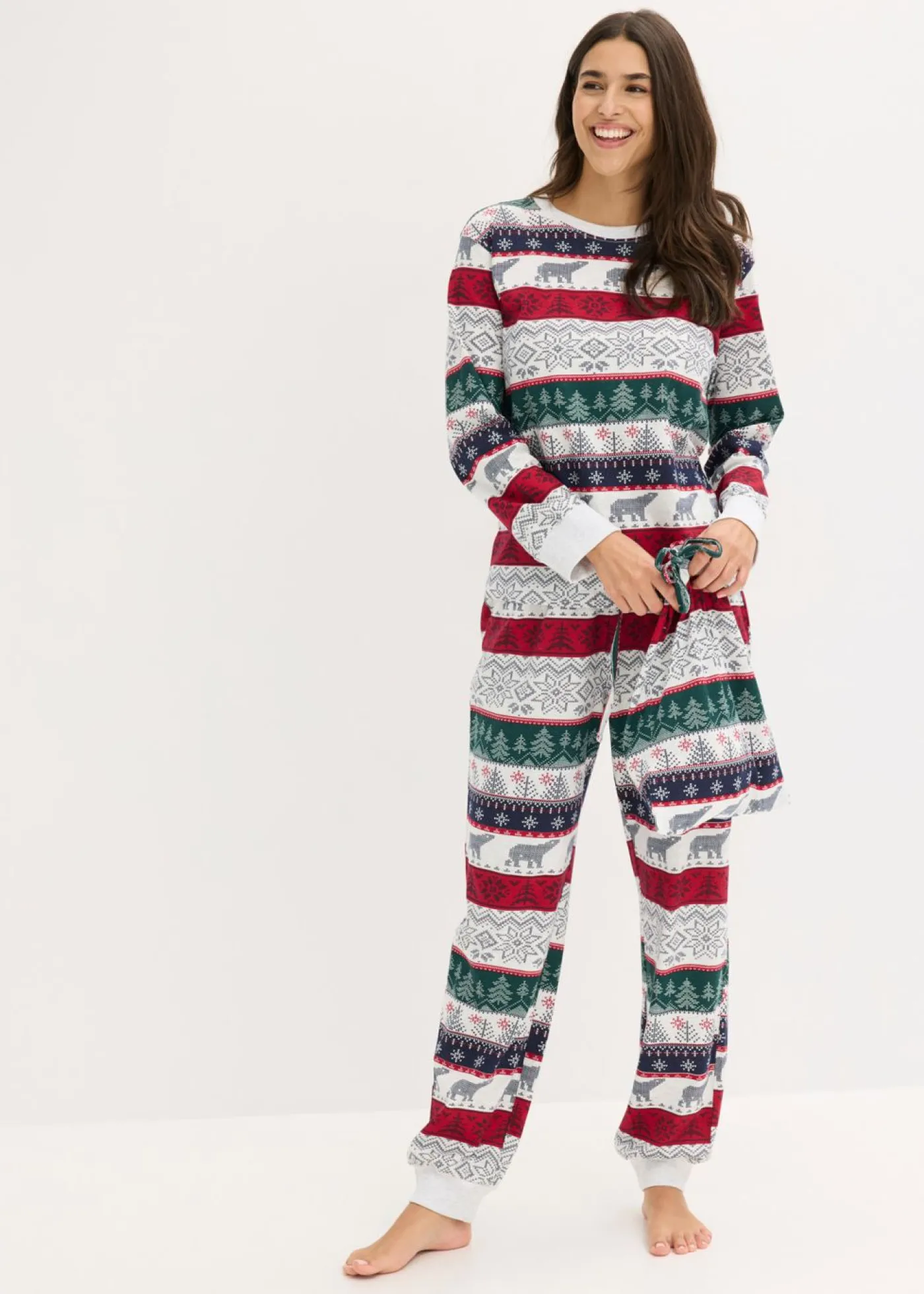 bonprix bonprix Pijama de algodón suave con bolsa de regalo Natural jaspeado estampado New