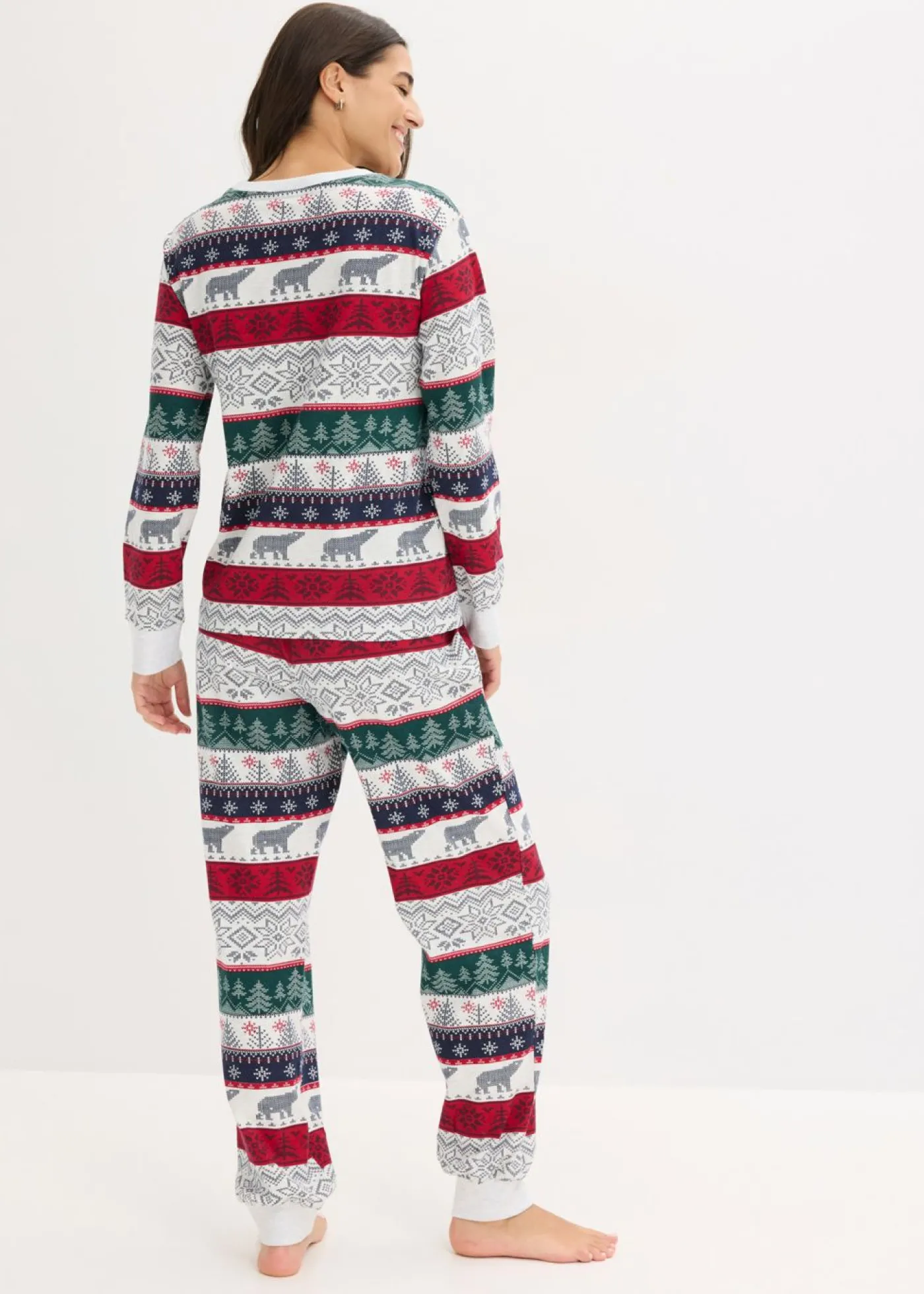 bonprix bonprix Pijama de algodón suave con bolsa de regalo Natural jaspeado estampado New
