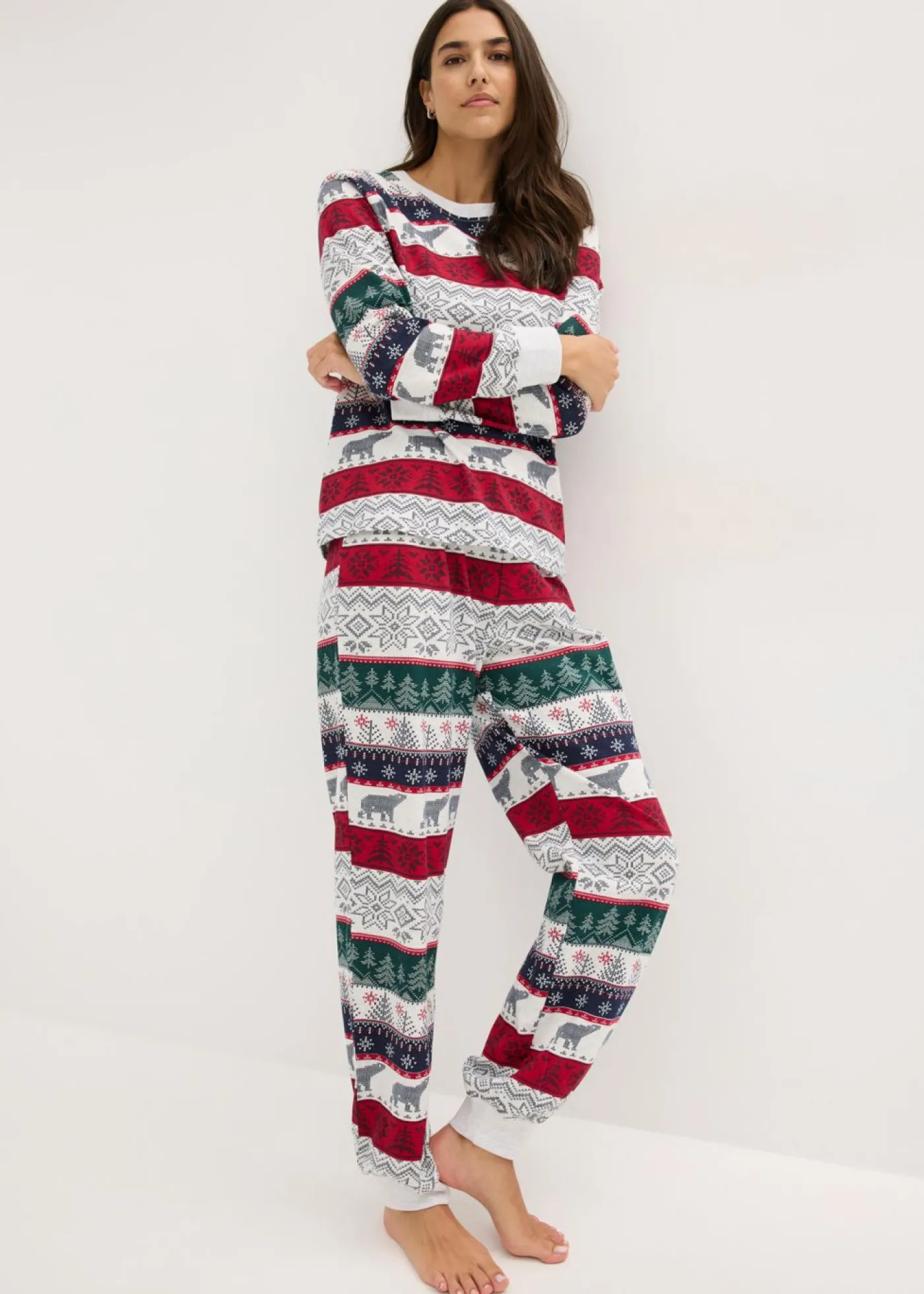 bonprix bonprix Pijama de algodón suave con bolsa de regalo Natural jaspeado estampado New