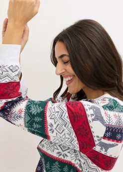 bonprix bonprix Pijama de algodón suave con bolsa de regalo Natural jaspeado estampado New