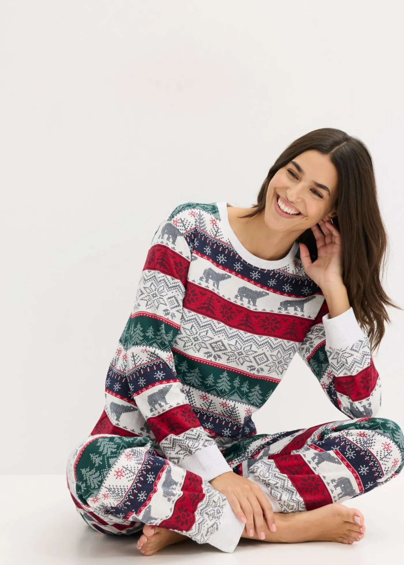 bonprix bonprix Pijama de algodón suave con bolsa de regalo Natural jaspeado estampado New