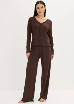 bonprix bonprix Pijama de canalé con botones Marrón oscuro Outlet