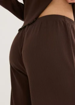bonprix bonprix Pijama de canalé con botones Marrón oscuro Outlet