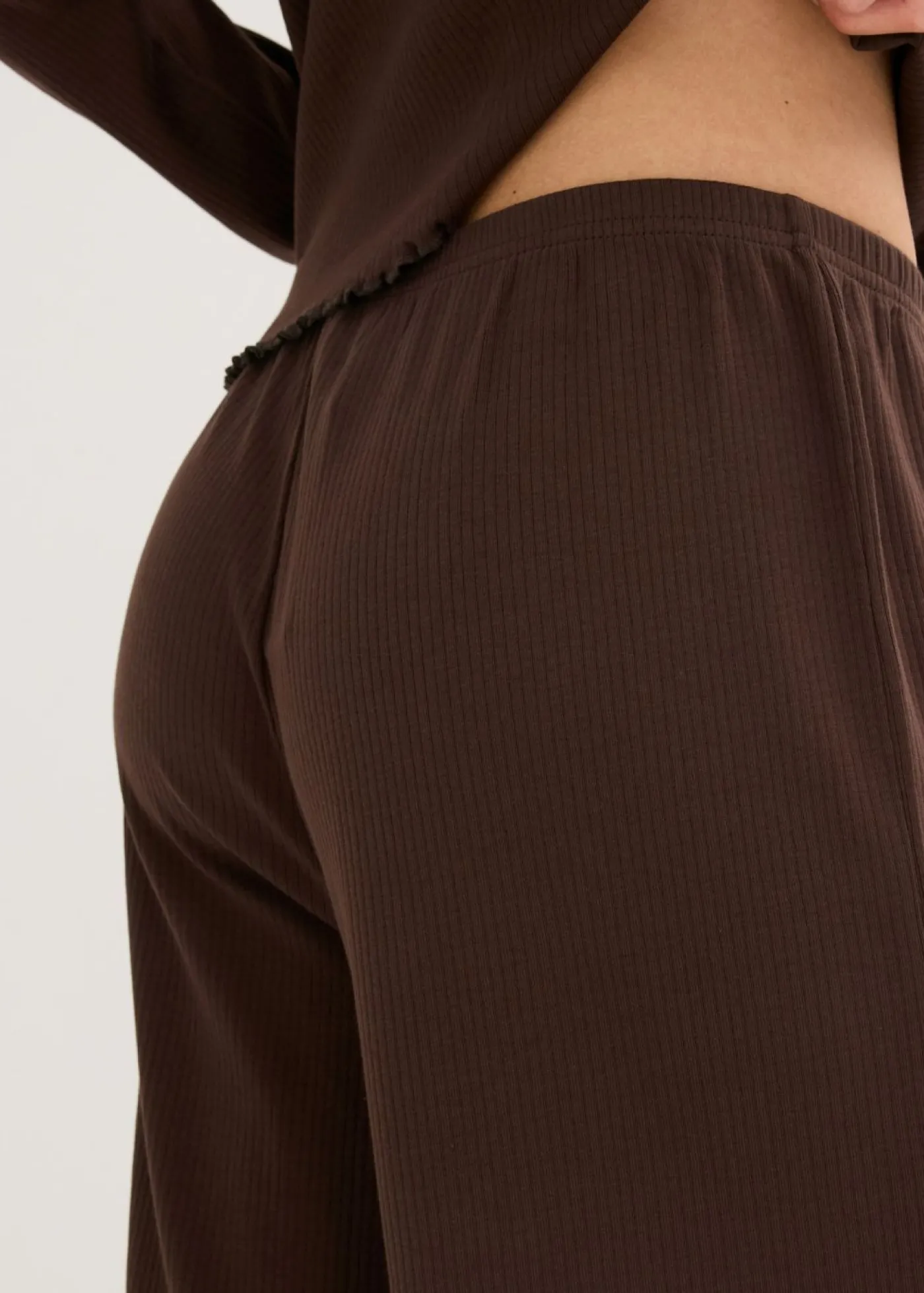 bonprix bonprix Pijama de canalé con botones Marrón oscuro Outlet