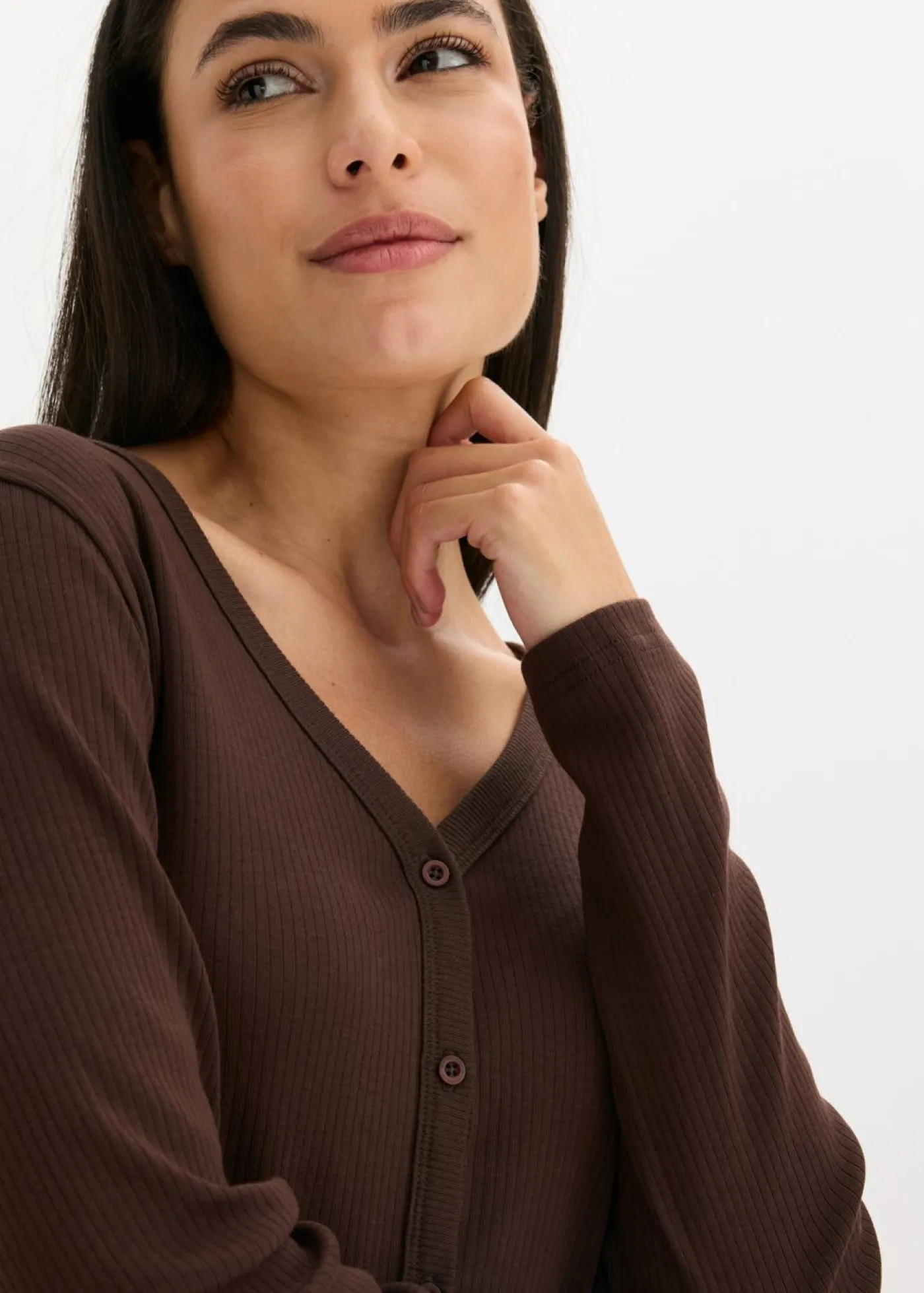 bonprix bonprix Pijama de canalé con botones Marrón oscuro Outlet