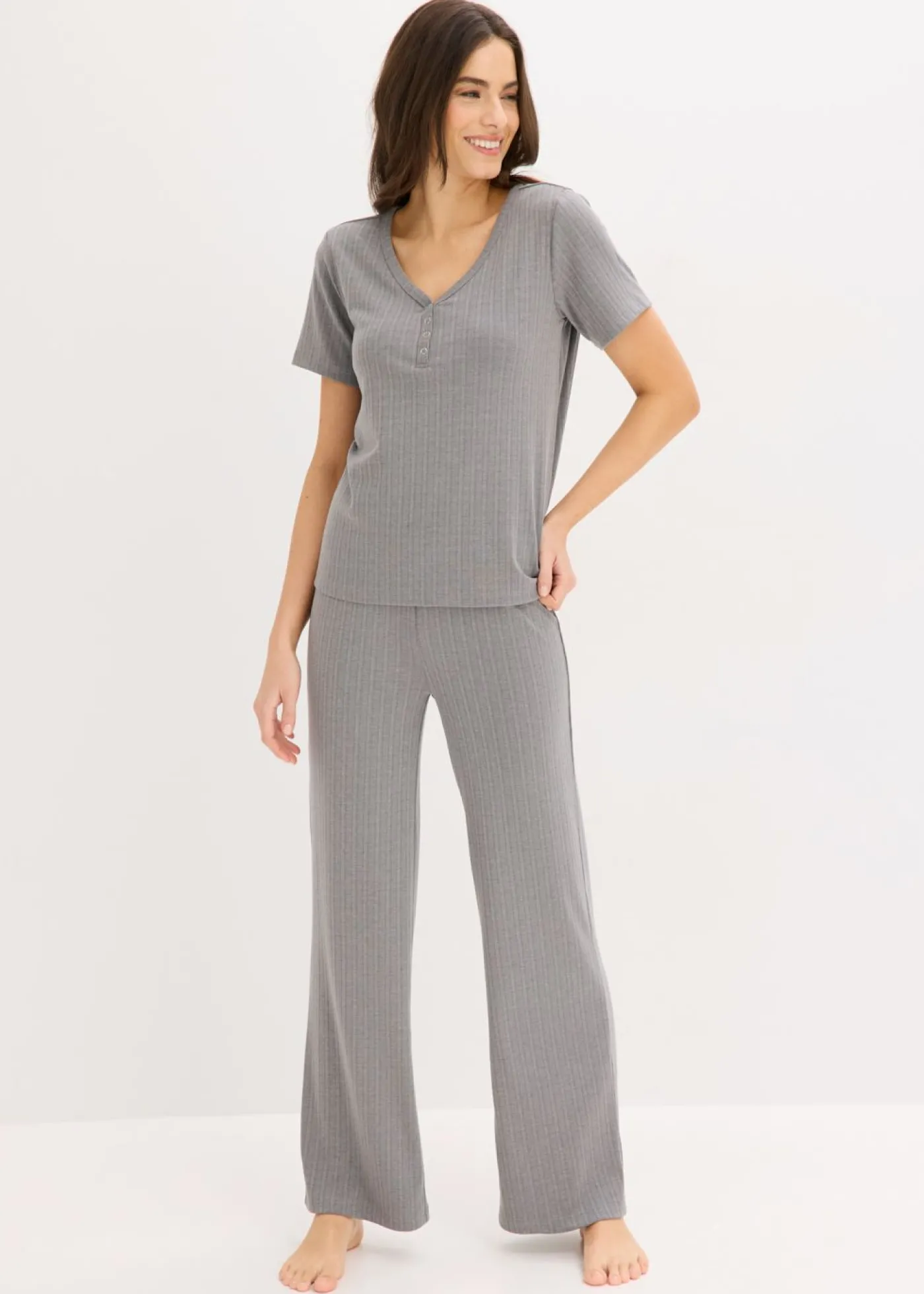 bonprix bonprix Pijama de canalé con viscosa gris moteado Sale