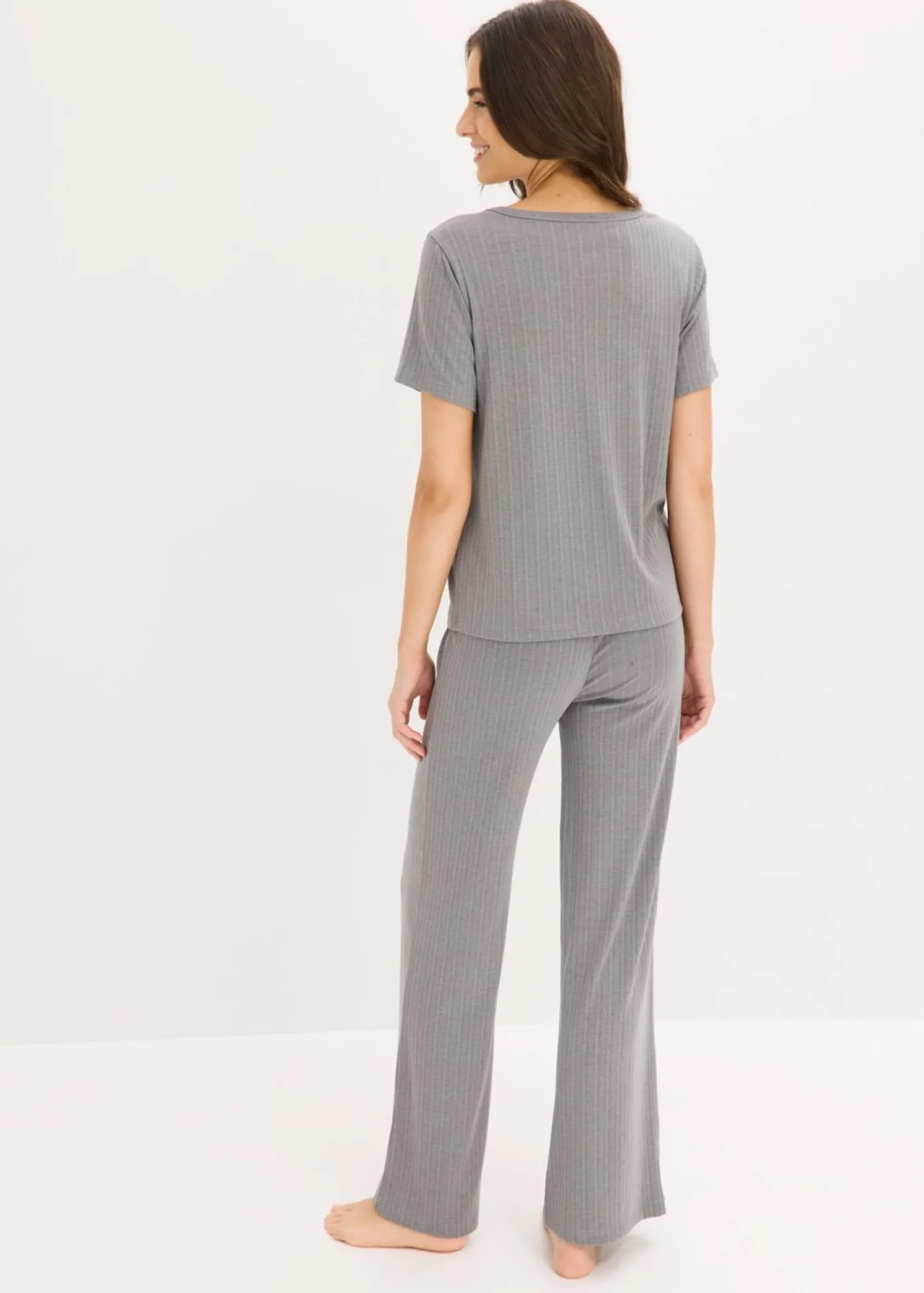 bonprix bonprix Pijama de canalé con viscosa gris moteado Sale