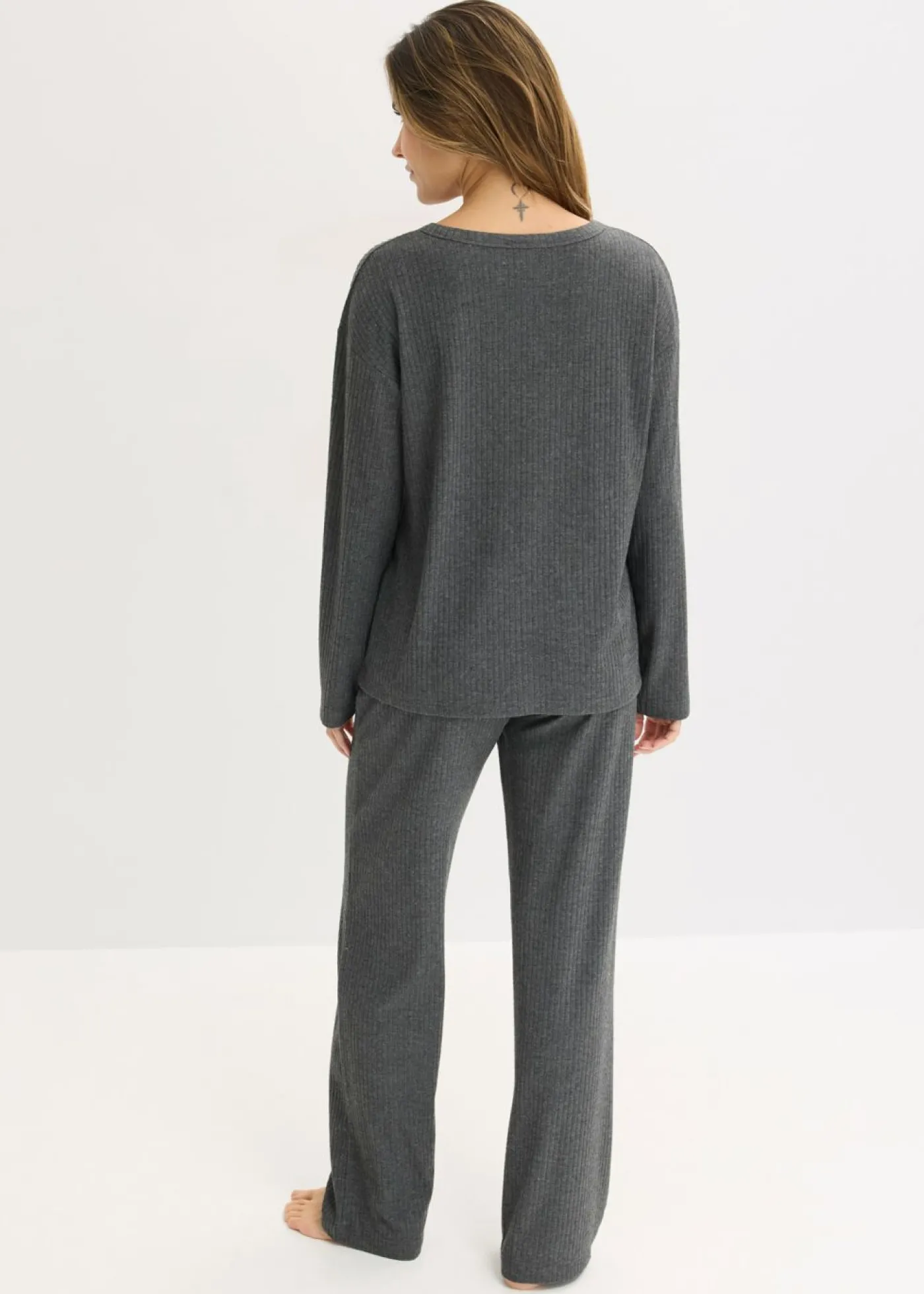 bonprix bonprix Pijama de canalé suave Antracita jaspeado Best