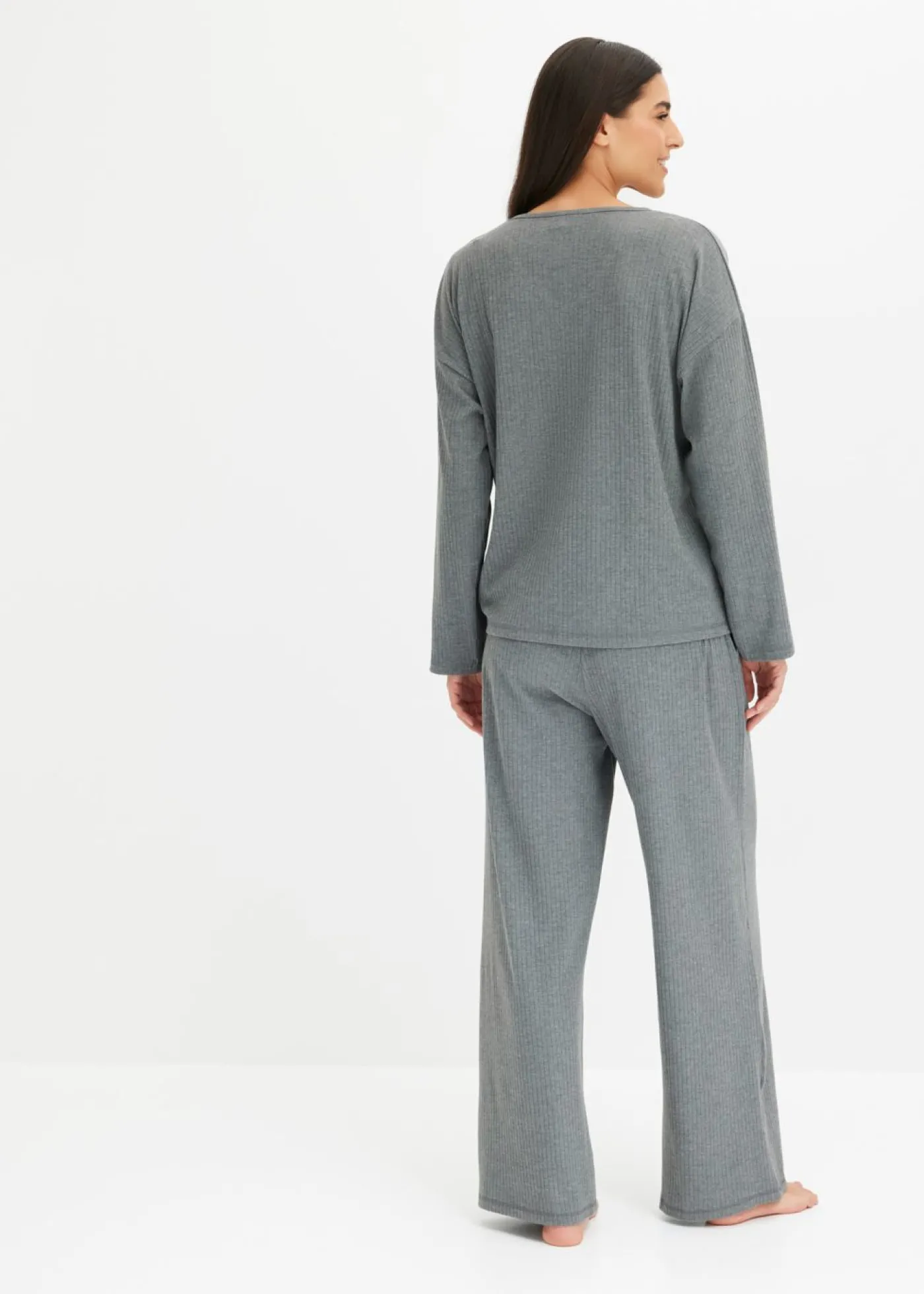 bonprix bonprix Pijama de canalé suave gris jaspeado moteado Outlet