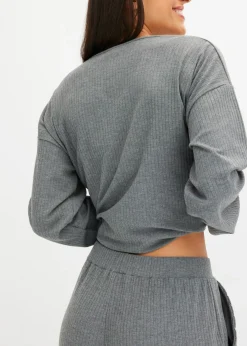bonprix bonprix Pijama de canalé suave gris jaspeado moteado Outlet