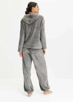 bonprix bonprix Pijama de felpa agradable negro-gris ahumado con rayas Best