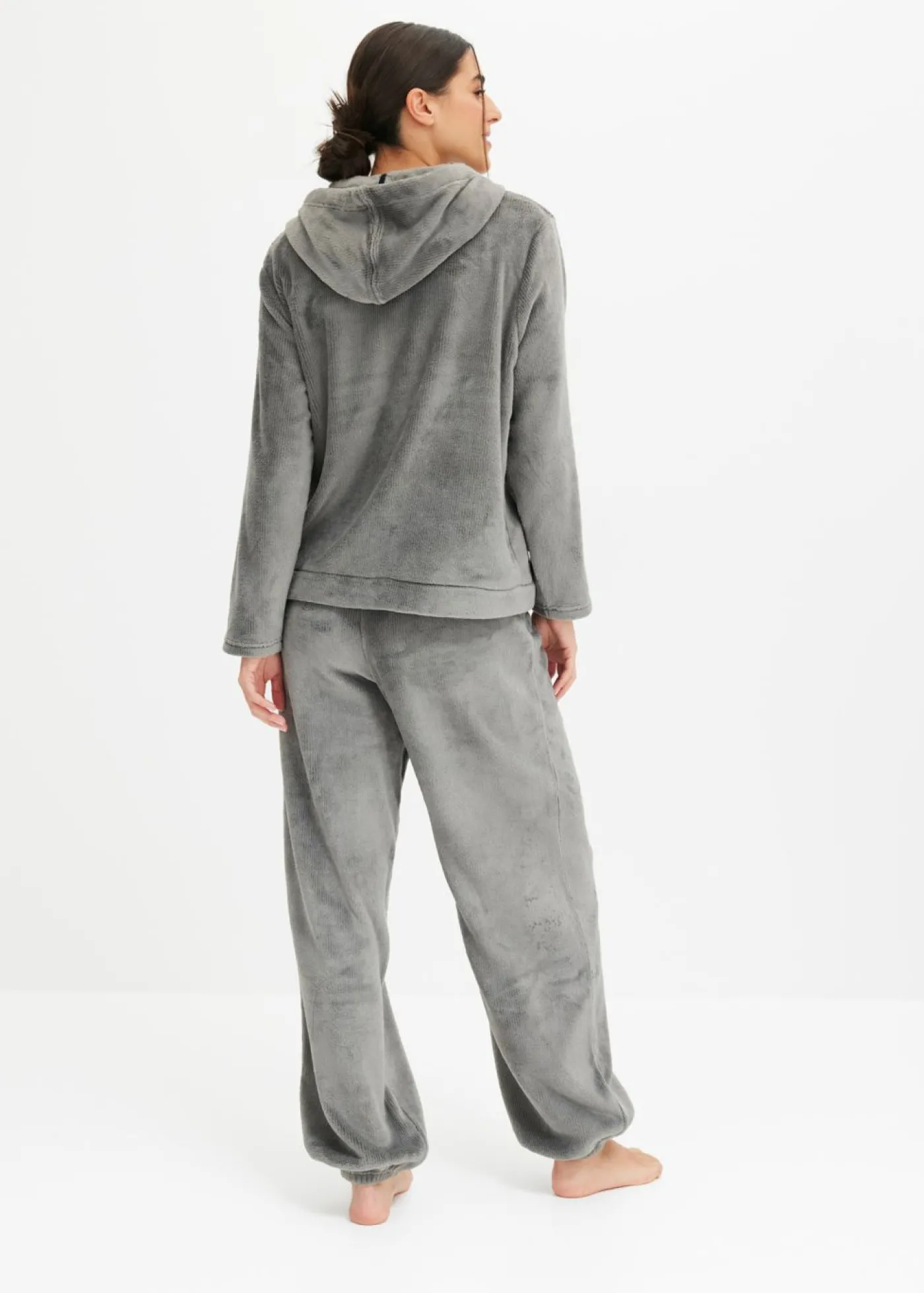 bonprix bonprix Pijama de felpa agradable negro-gris ahumado con rayas Best