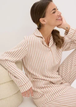 bonprix bonprix Pijama de franela con bolsa regalo Batido de chocolate/blanco lana de rayas Discount