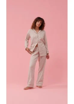 bonprix bonprix Pijama de franela con bolsa regalo Batido de chocolate/blanco lana de rayas Discount