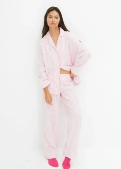 bonprix bonprix Pijama de franela con bolsa regalo Orquídea ahumado/rosa claro de rayas New