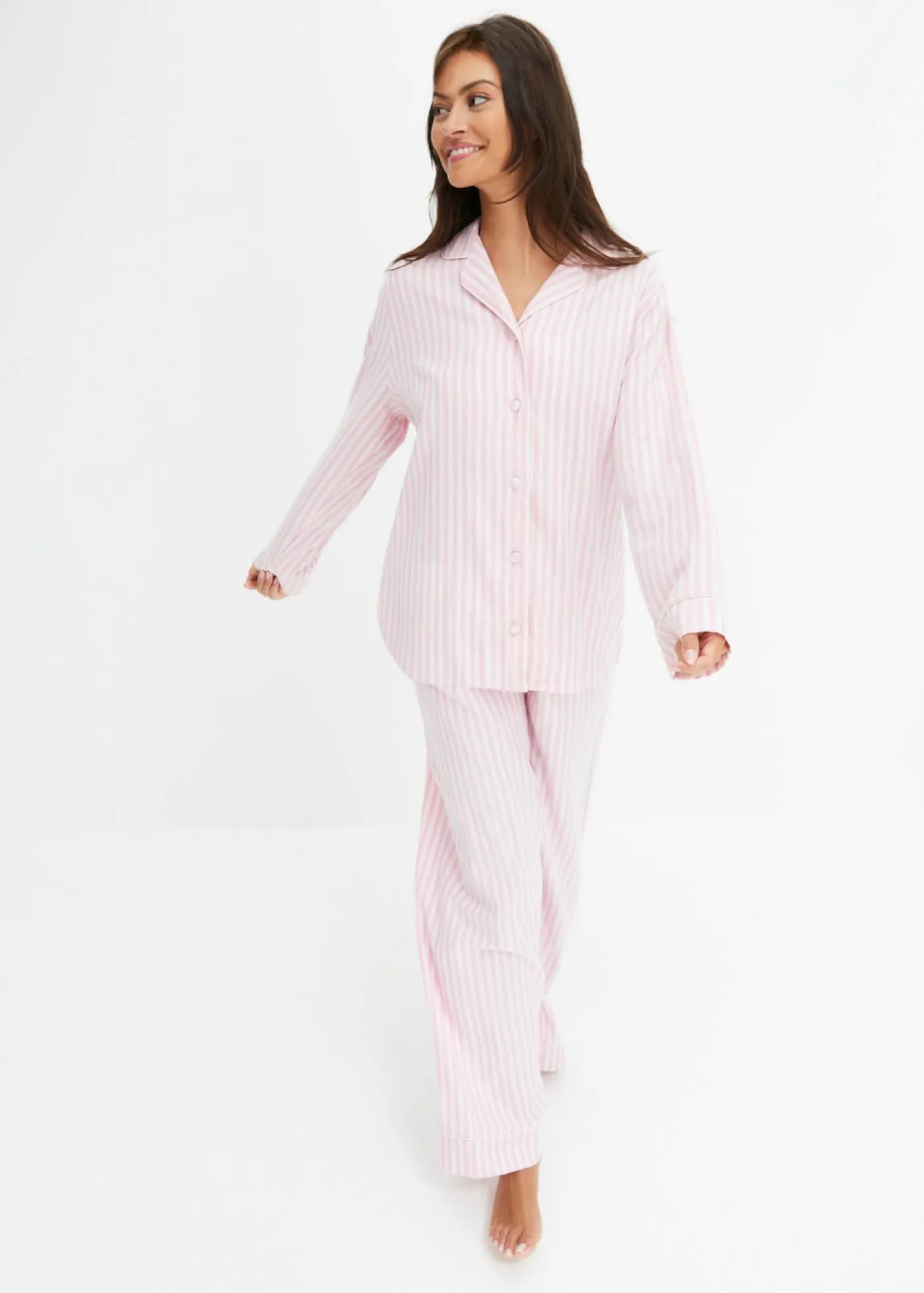 bonprix bonprix Pijama de franela con bolsa regalo Orquídea ahumado/rosa claro de rayas New