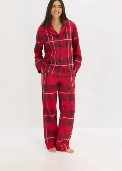 bonprix bonprix Pijama de franela de suave algodón con bolsa de regalo Rojo oscuro de cuadros Sale
