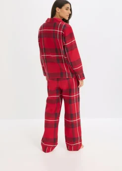 bonprix bonprix Pijama de franela de suave algodón con bolsa de regalo Rojo oscuro de cuadros Sale