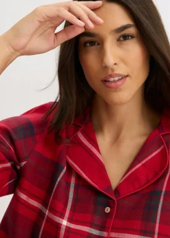 bonprix bonprix Pijama de franela de suave algodón con bolsa de regalo Rojo oscuro de cuadros Sale