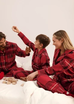 bonprix bonprix Pijama de franela de suave algodón con bolsa de regalo Rojo oscuro de cuadros Sale