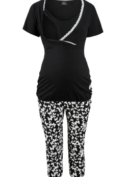 bonprix bonprix Pijama de lactancia Negro estampado