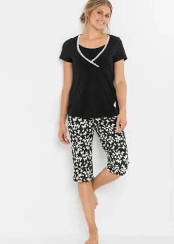 bonprix bonprix Pijama de lactancia Negro estampado
