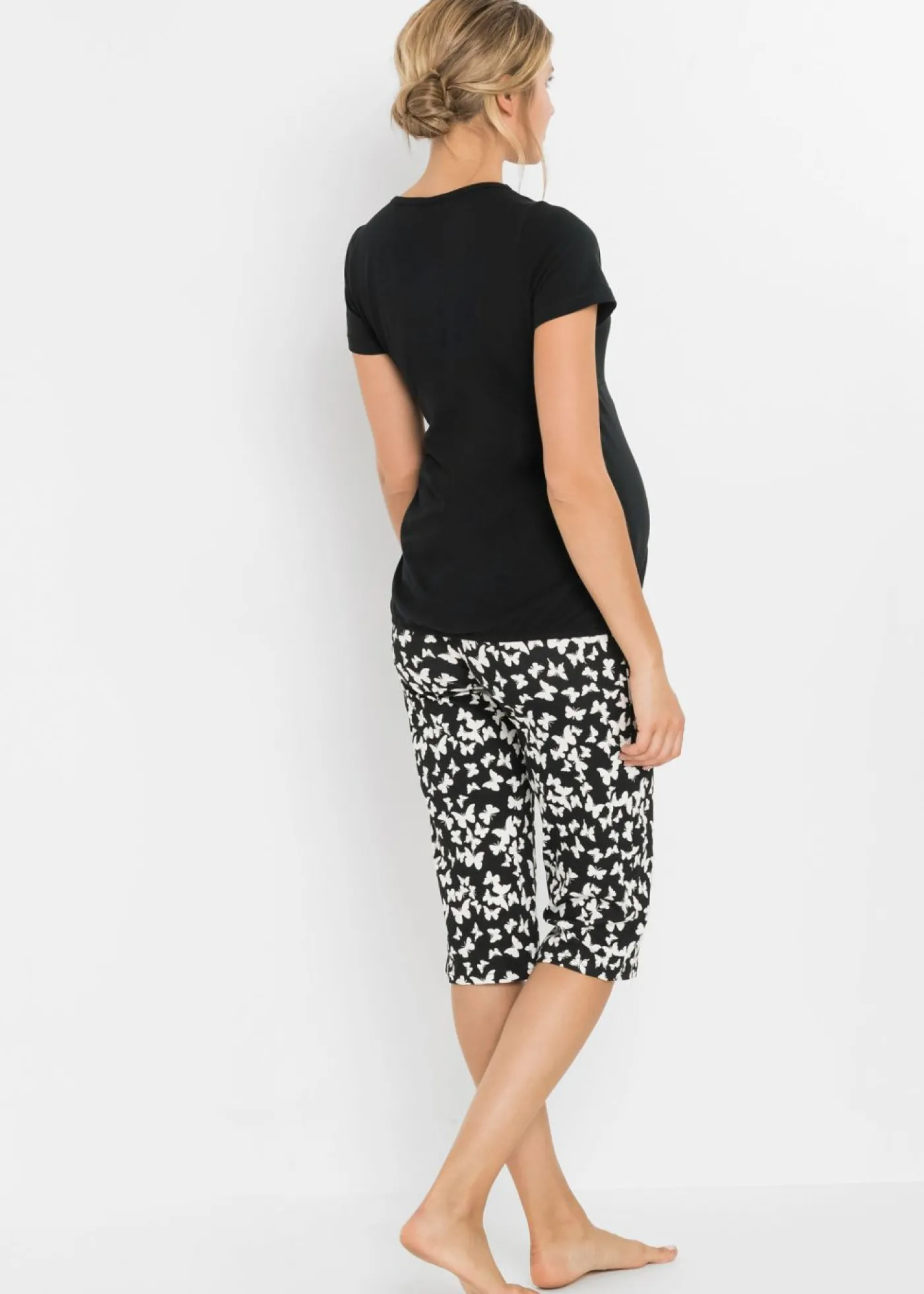 bonprix bonprix Pijama de lactancia Negro estampado