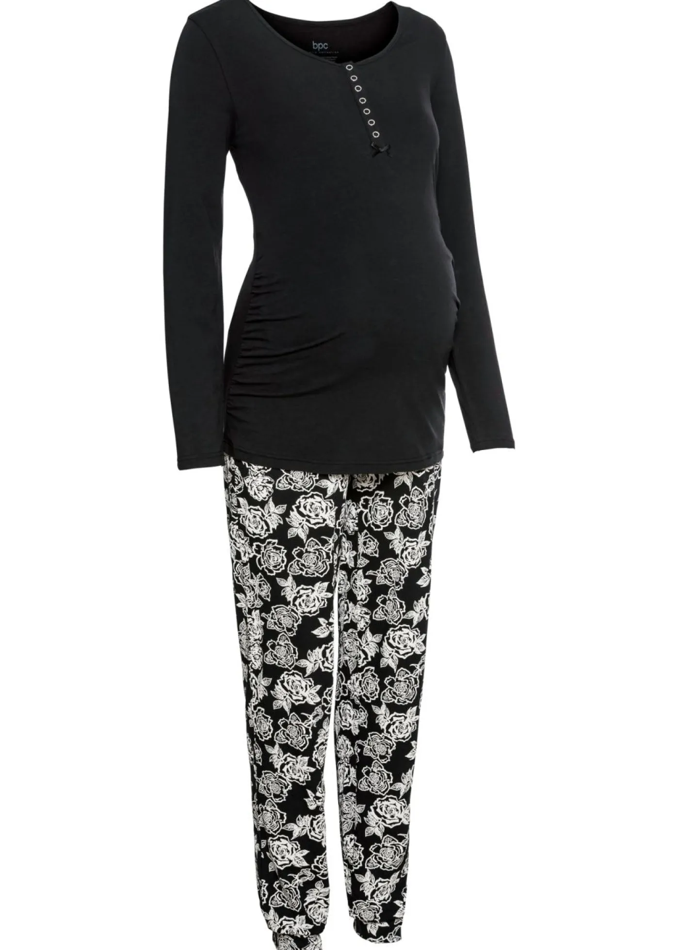 bonprix bonprix Pijama de lactancia con algodón orgánico Negro de flores Outlet