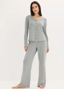 bonprix bonprix Pijama de pointelle suave gris jaspeado moteado Best
