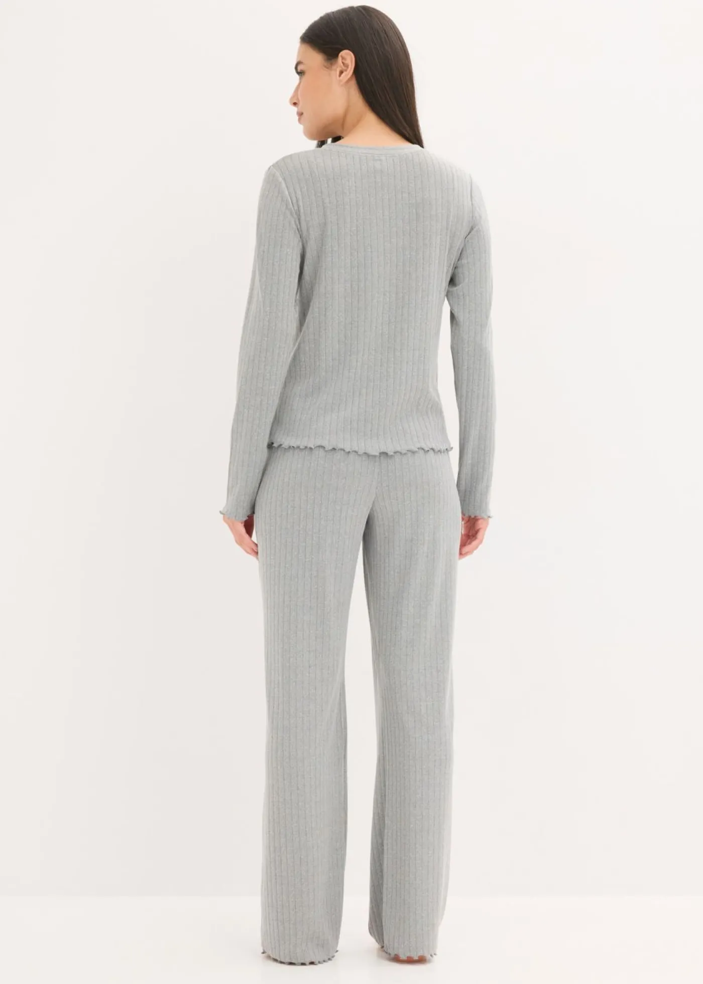 bonprix bonprix Pijama de pointelle suave gris jaspeado moteado Best