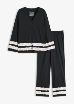 bonprix bonprix Pijama de suave mezcla de viscosa Negro-blanco lana Sale