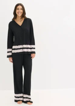 bonprix bonprix Pijama de suave mezcla de viscosa Negro-blanco lana Sale