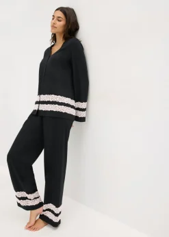 bonprix bonprix Pijama de suave mezcla de viscosa Negro-blanco lana Sale