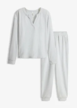 bonprix bonprix Pijama de suave punto gofrado gris claro jaspeado moteado Best