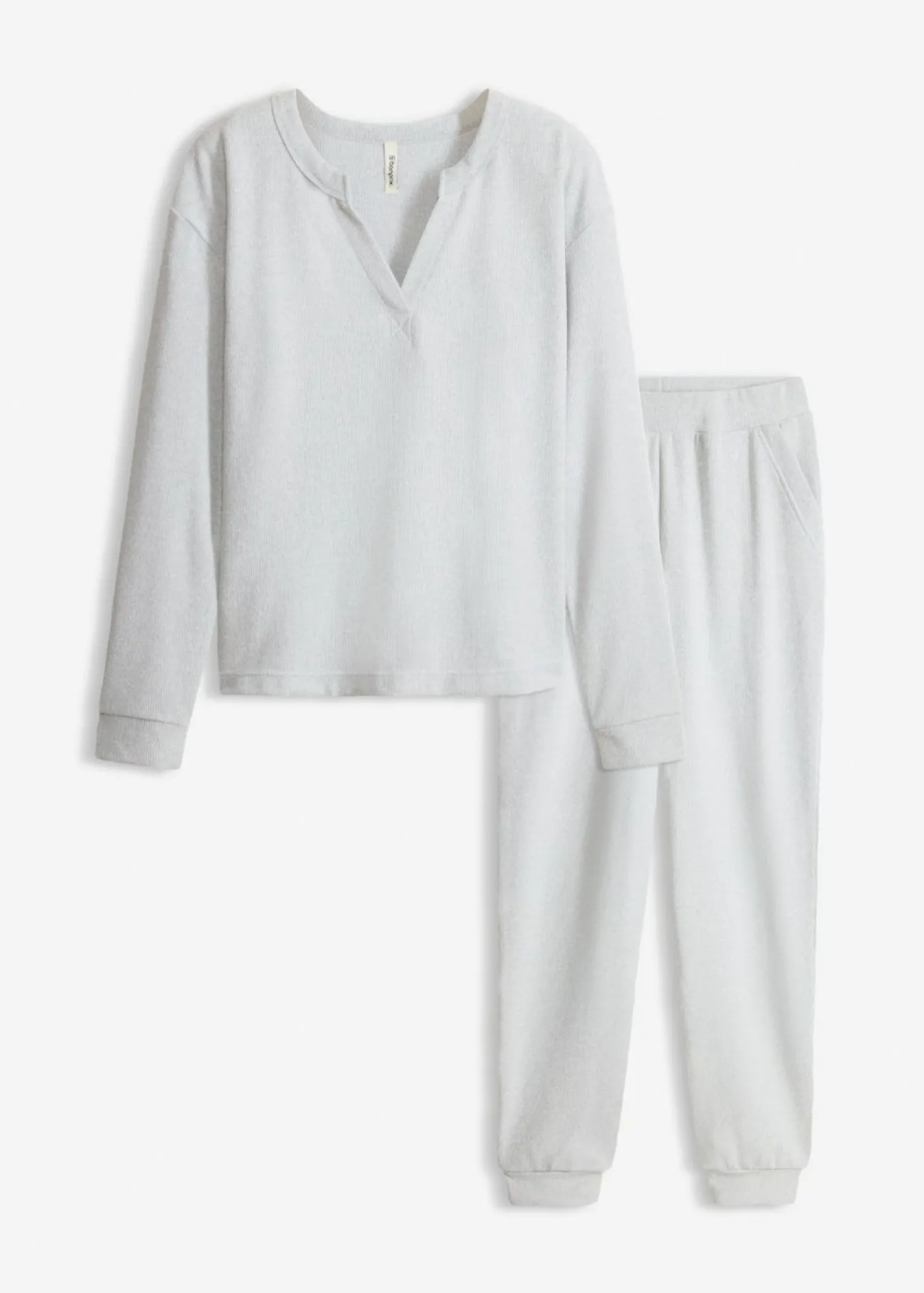 bonprix bonprix Pijama de suave punto gofrado gris claro jaspeado moteado Best