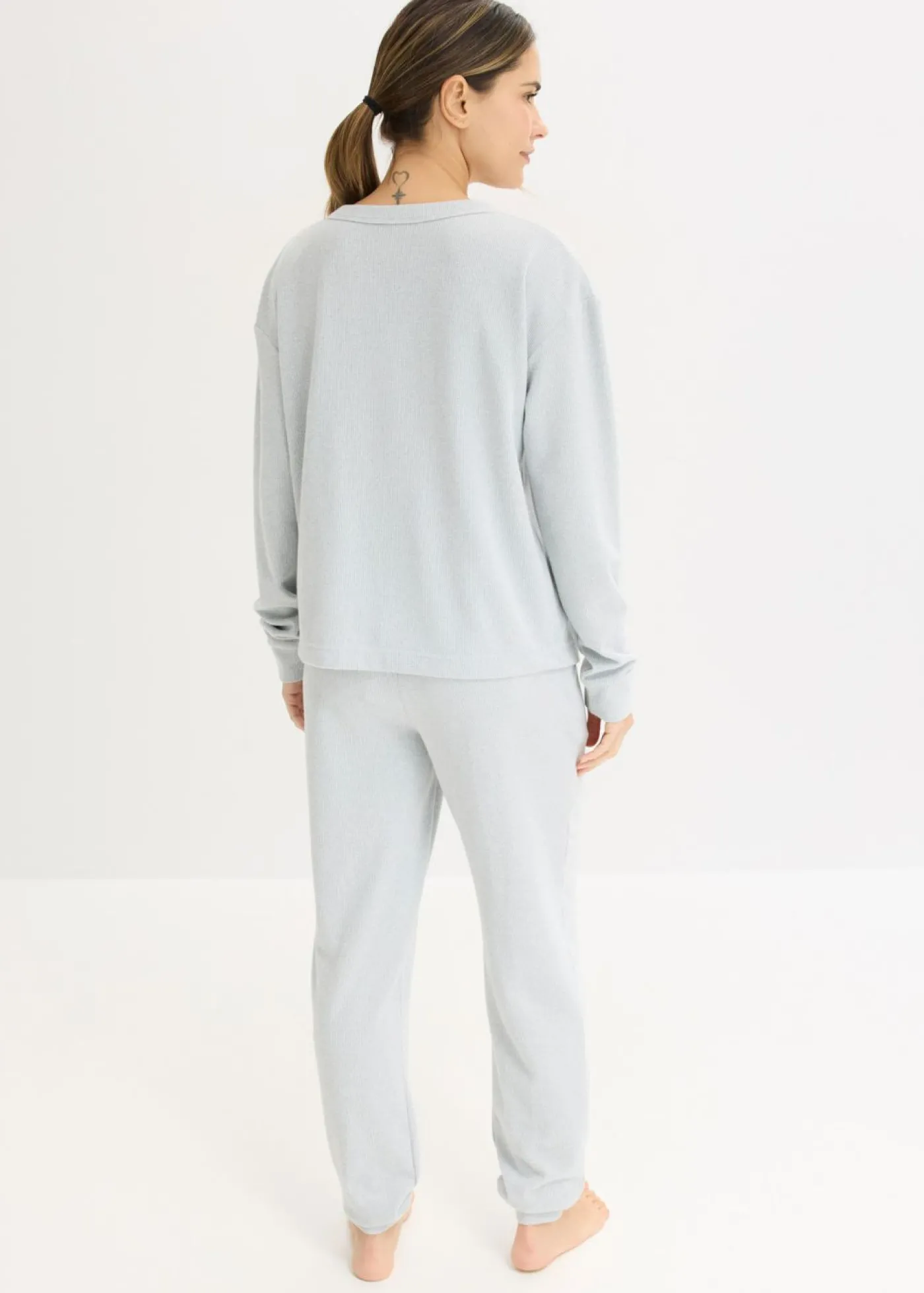 bonprix bonprix Pijama de suave punto gofrado gris claro jaspeado moteado Best