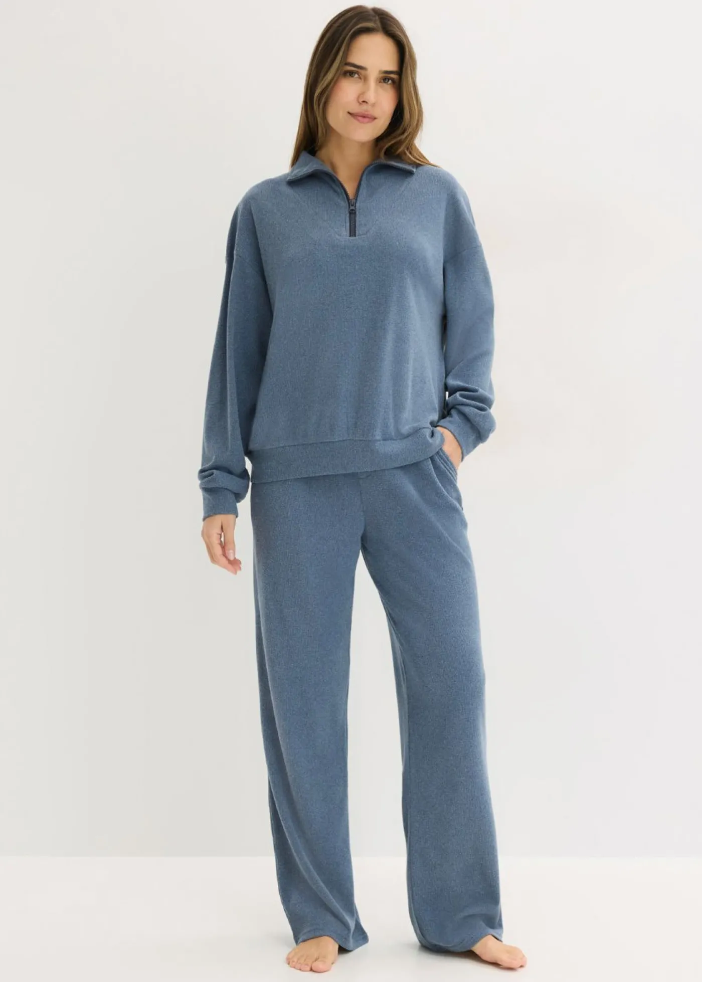 bonprix bonprix Pijama de suave punto gofrado azul marino moteado Clearance