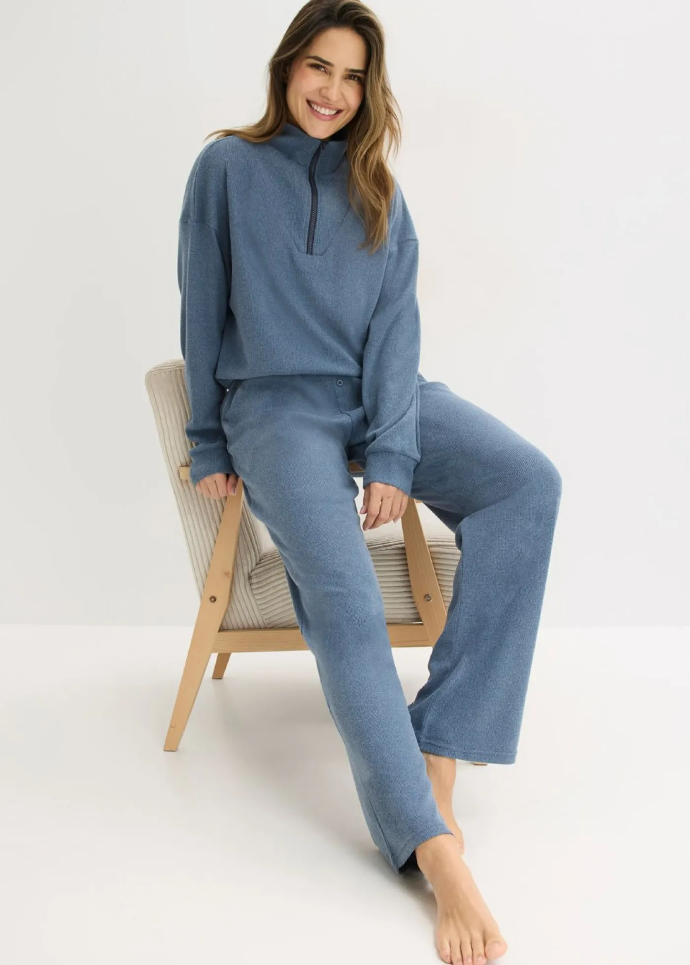 bonprix bonprix Pijama de suave punto gofrado azul marino moteado Clearance