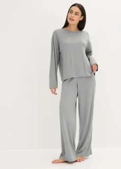 bonprix bonprix Pijama de suave punto pointelle Gris claro jaspeado