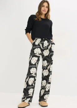 bonprix bonprix Pijama de viscosa con perneras anchas Negro con flores Discount