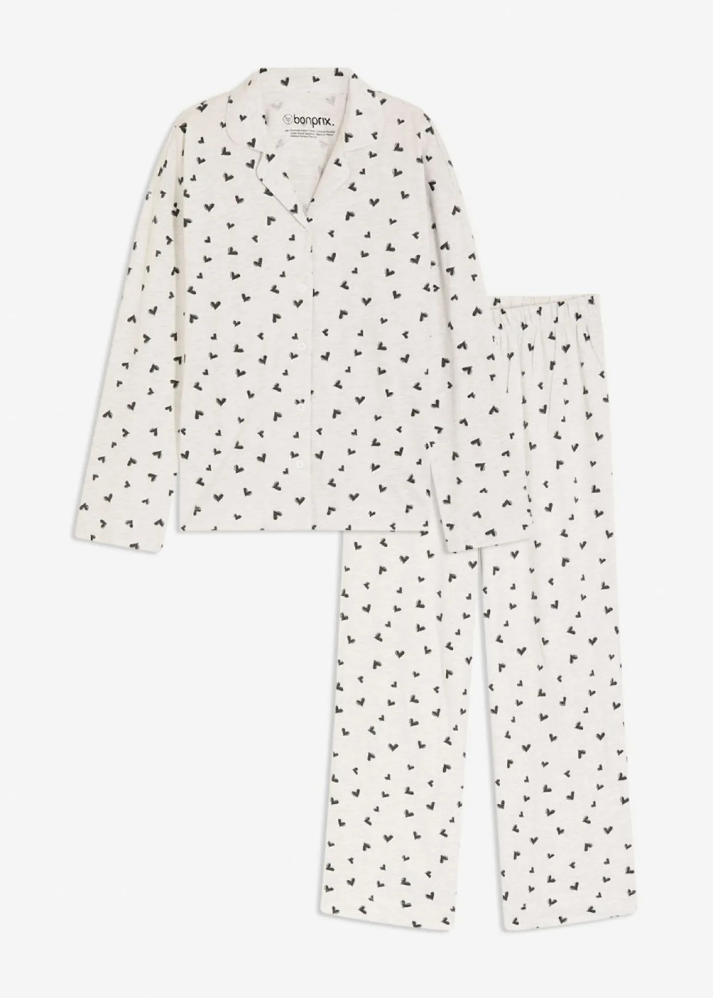 bonprix bonprix Pijama holgado con botones natural jaspeado-negro Sale