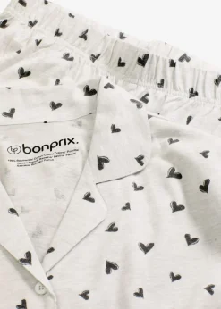 bonprix bonprix Pijama holgado con botones natural jaspeado-negro Sale