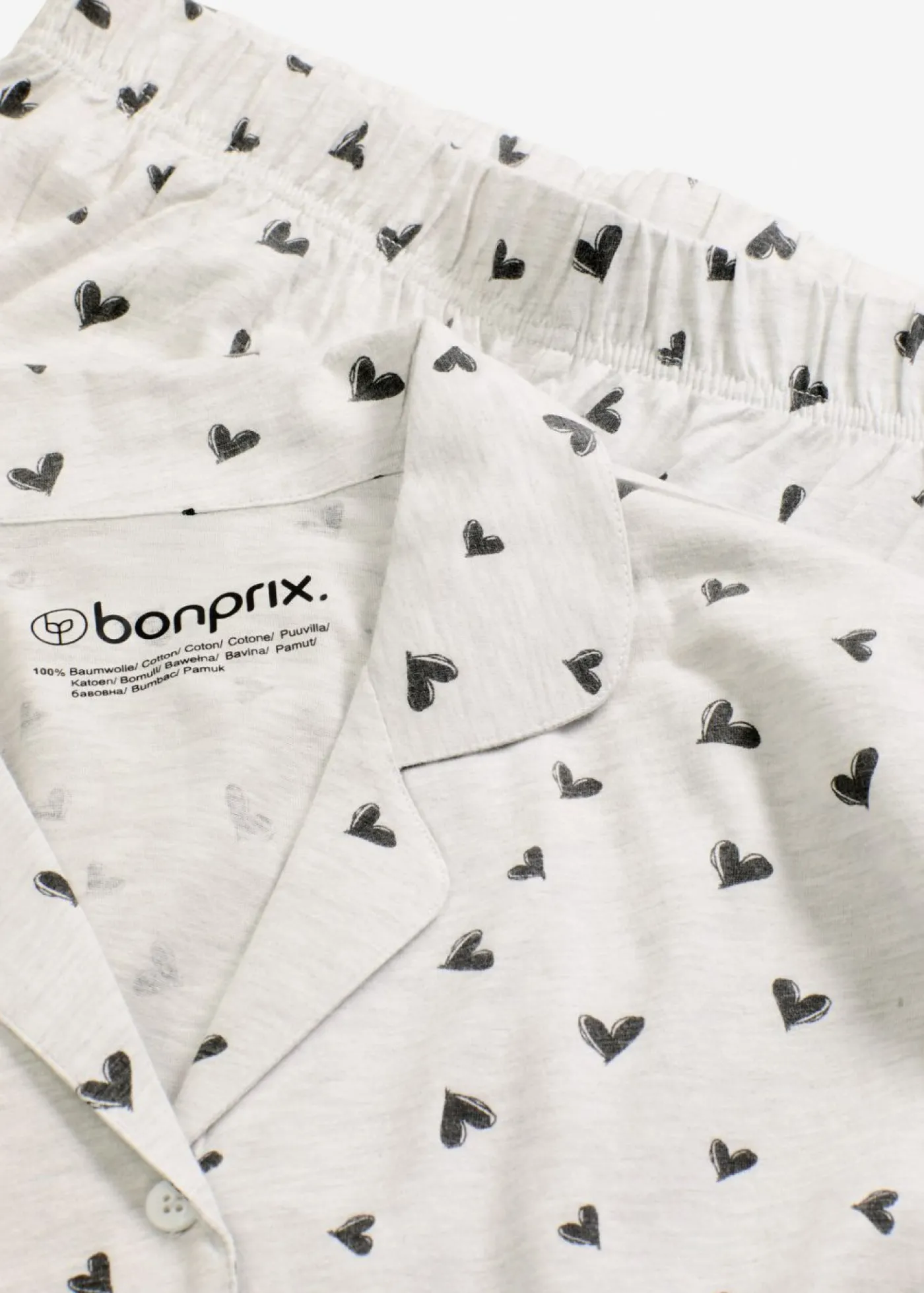 bonprix bonprix Pijama holgado con botones natural jaspeado-negro Sale