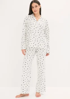 bonprix bonprix Pijama holgado con botones natural jaspeado-negro Sale