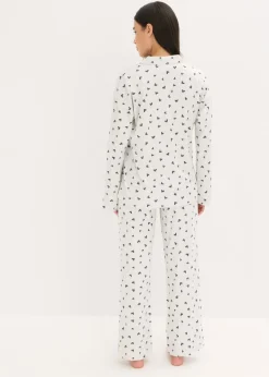 bonprix bonprix Pijama holgado con botones natural jaspeado-negro Sale