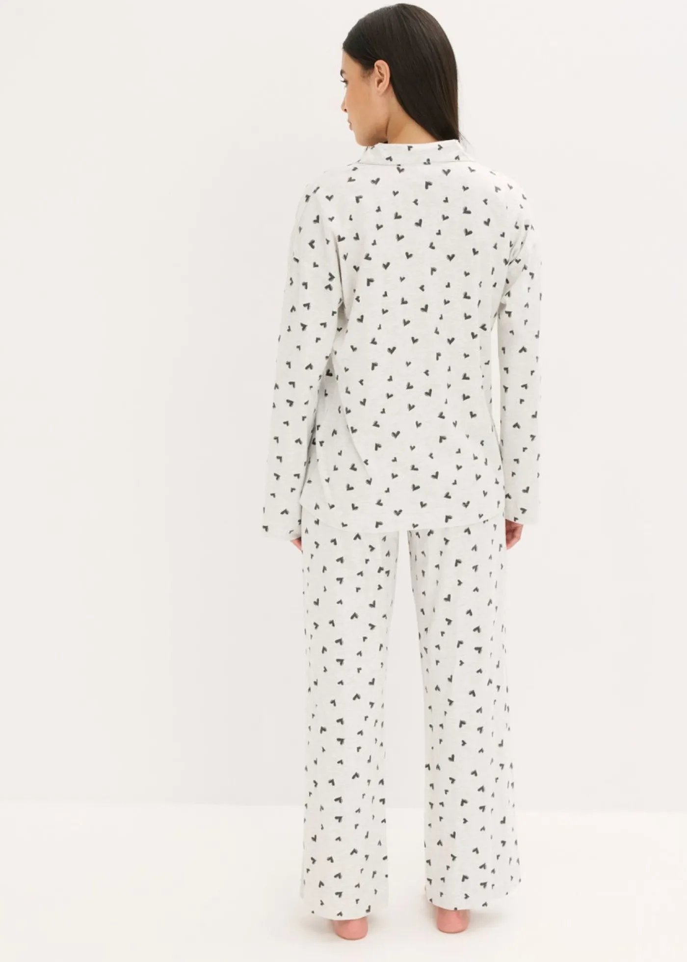 bonprix bonprix Pijama holgado con botones natural jaspeado-negro Sale